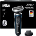 Braun Series 7 Elektrorasierer 360° Flex mit EasyClick Präzisionstrimmer, Nass- und Trockenrasur, Herrenrasierer in Blau, Deutsche Qualität