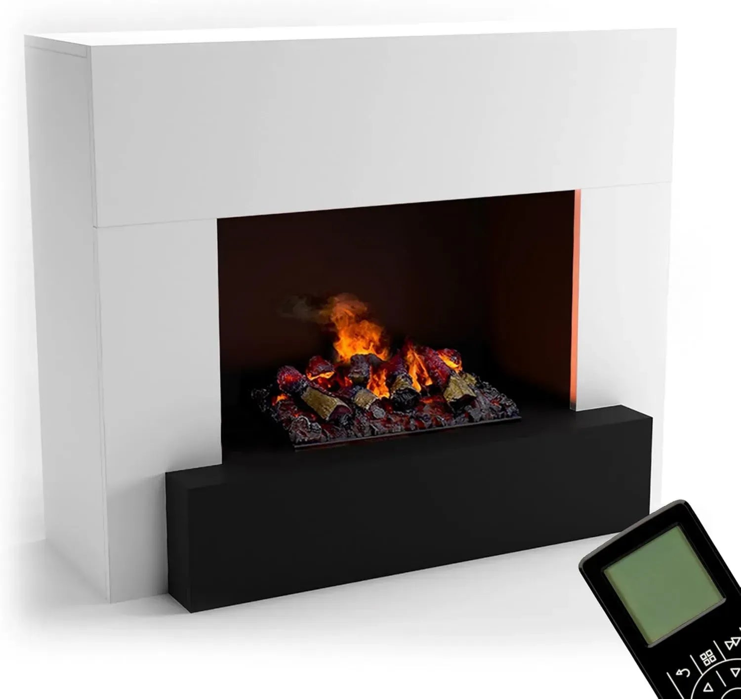 GLOW FIRE Wasserdampfkamin HAUPTMANN - Moderner Elektrokamin mit 3D-Flammen, Knistereffekt und Fernbedienung, 110x90x45 cm - Opti-Myst 500 in Weiß mit Holzdekoration