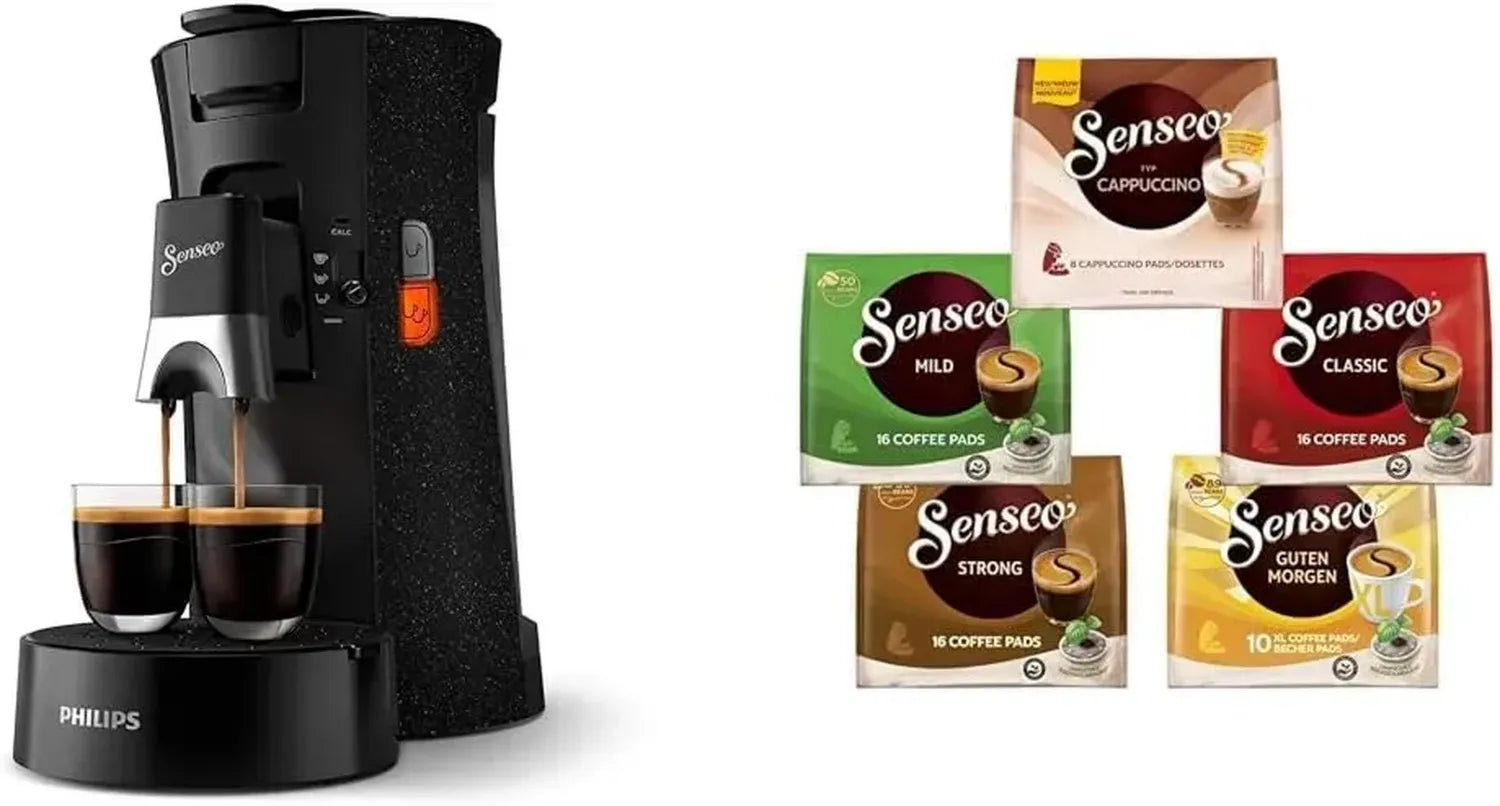 Philips Senseo Select ECO-Kaffeepadmaschine mit 66 Pads, 3 Spezialitäten, Memo-Funktion, Crema Plus, Intensität Plus, recyceltes Plastik, 0,9L, Schwarz