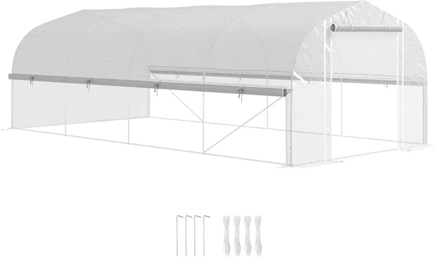 Outsunny Foliengewächshaus 6x3x2m mit 8 Fenstern, Türen und UV-Schutz, Robustem Stahlrahmen in Weiß